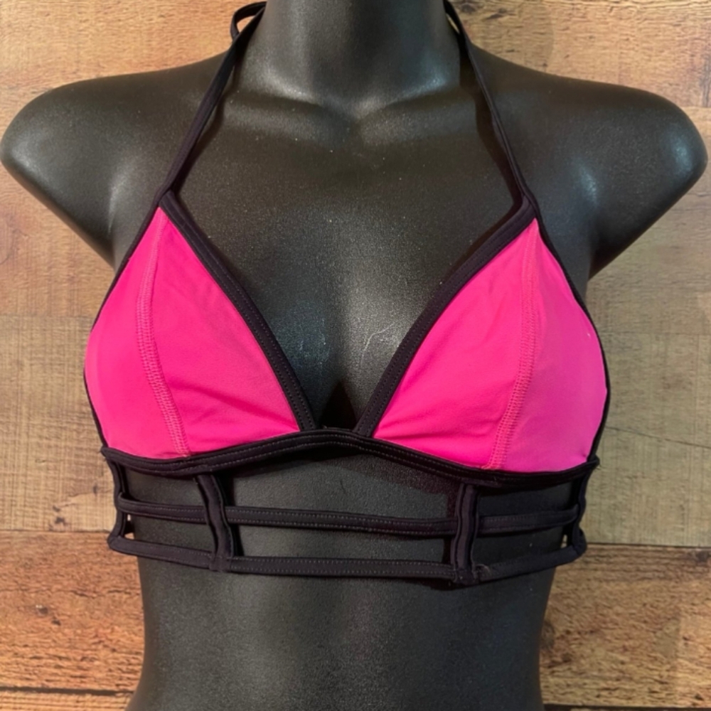 SOLD Hot pink caged triangle bikini top